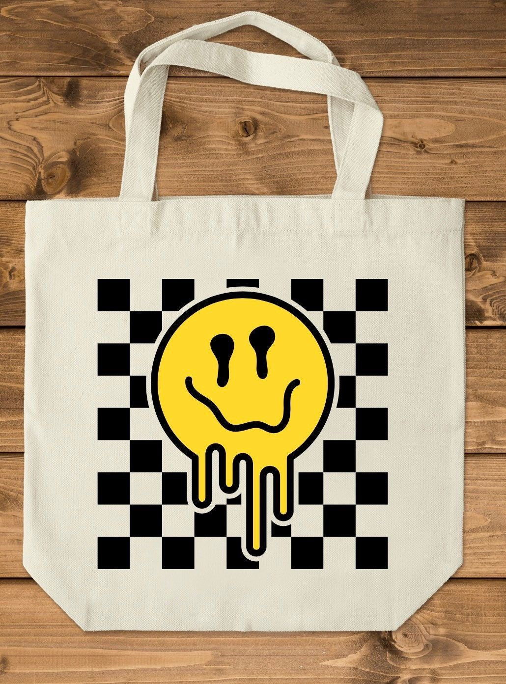 Checkered Melting Smiley Tote Bag