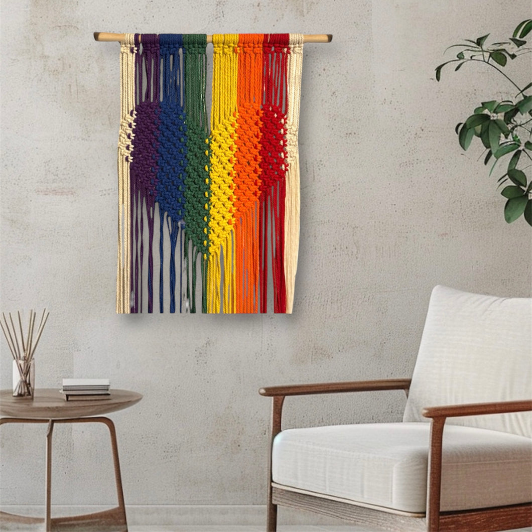 Rainbow Heart Macramé Wall Hanging
