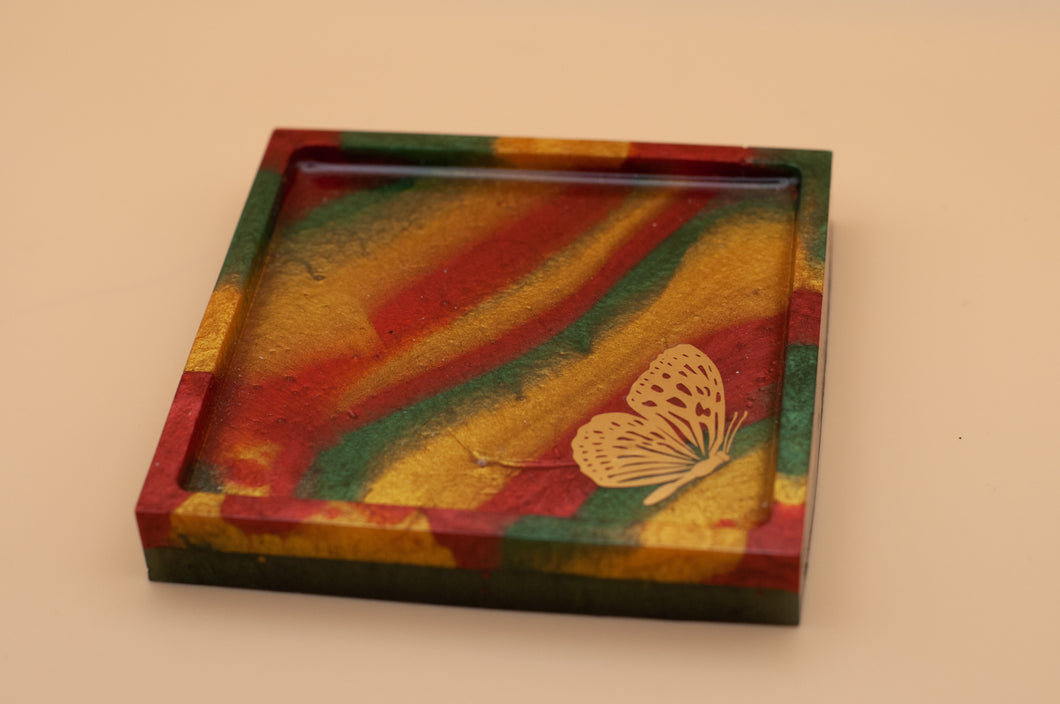 Red, Green and Gold Coaster w/ Butterfly