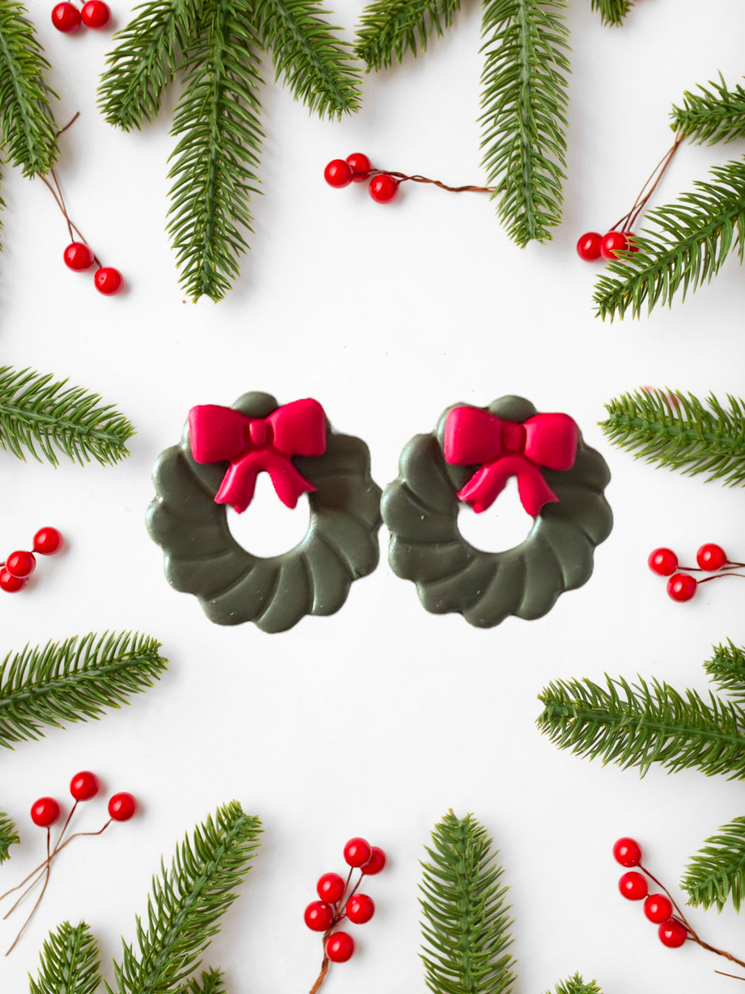 Red Ribbon Wreath Studs